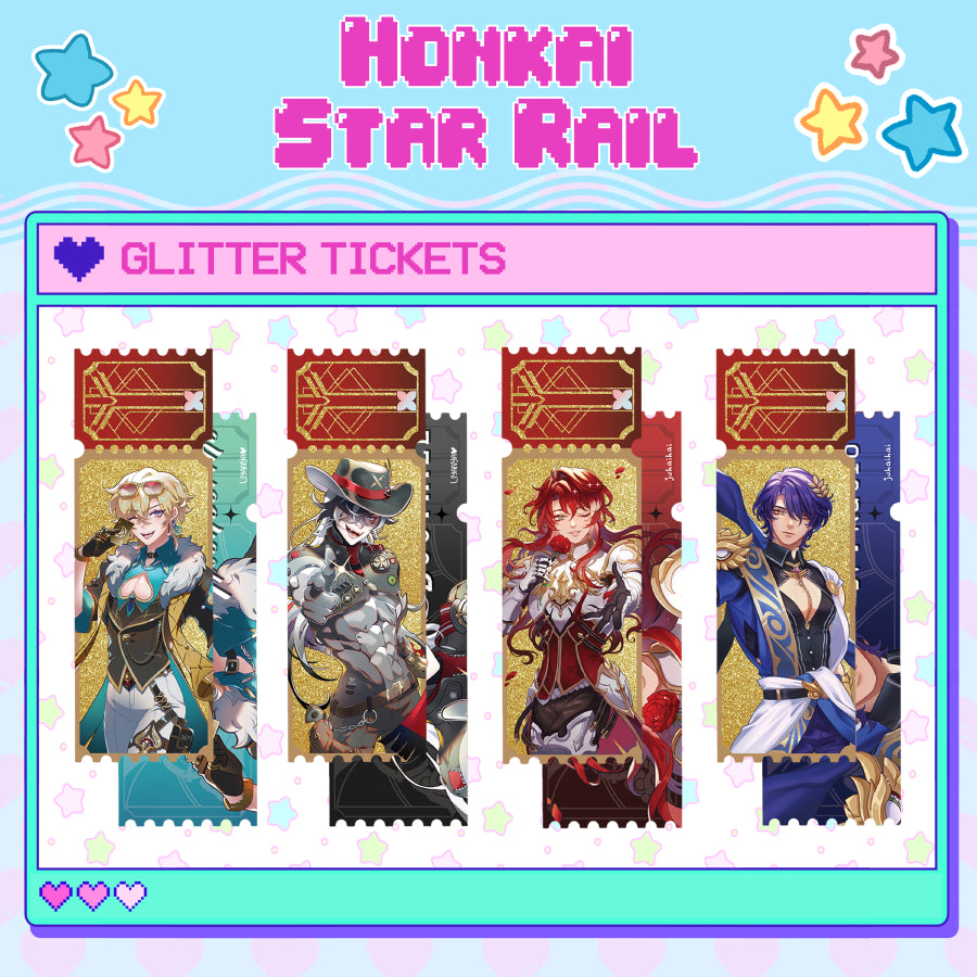 HONKAI STAR RAIL | ACRYLIC GLITTER TICKETS | Aventurine ★ Boothill ★ Dr.Ratio ★ Argenti ★