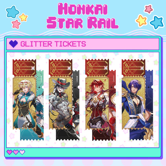 HONKAI STAR RAIL | ACRYLIC GLITTER TICKETS | Aventurine ★ Boothill ★ Dr.Ratio ★ Argenti ★